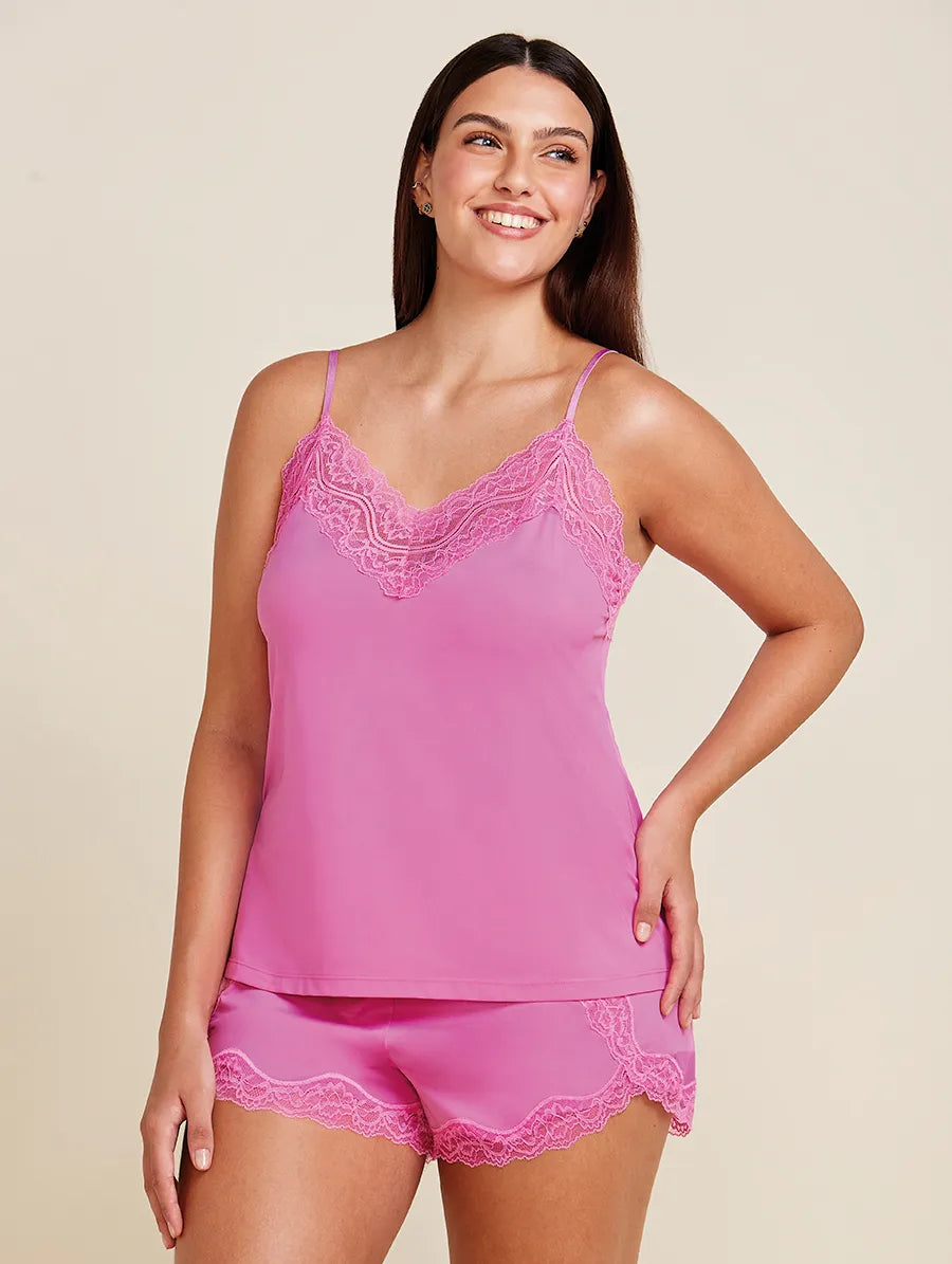 Short Doll Alças Finas Em Microfibra E Renda Love Stories Rosa Energia