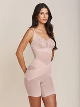 Body Modelador Em Tule E Renda Bege Ballet