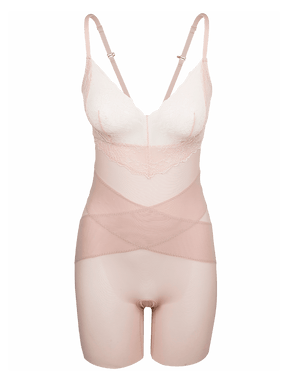 Body Modelador Em Tule E Renda Bege Ballet