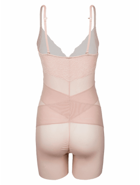 Body Modelador Em Tule E Renda Bege Ballet