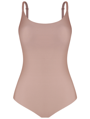 Body Alças Finas Em Microfibra Bege Ballet