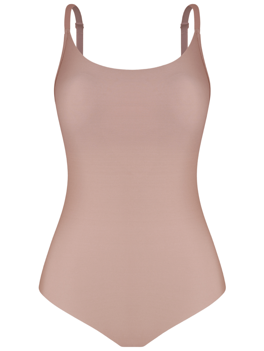 Body Alças Finas Em Microfibra Bege Ballet