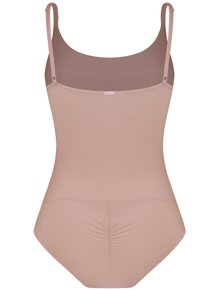 Body Alças Finas Em Microfibra Bege Ballet