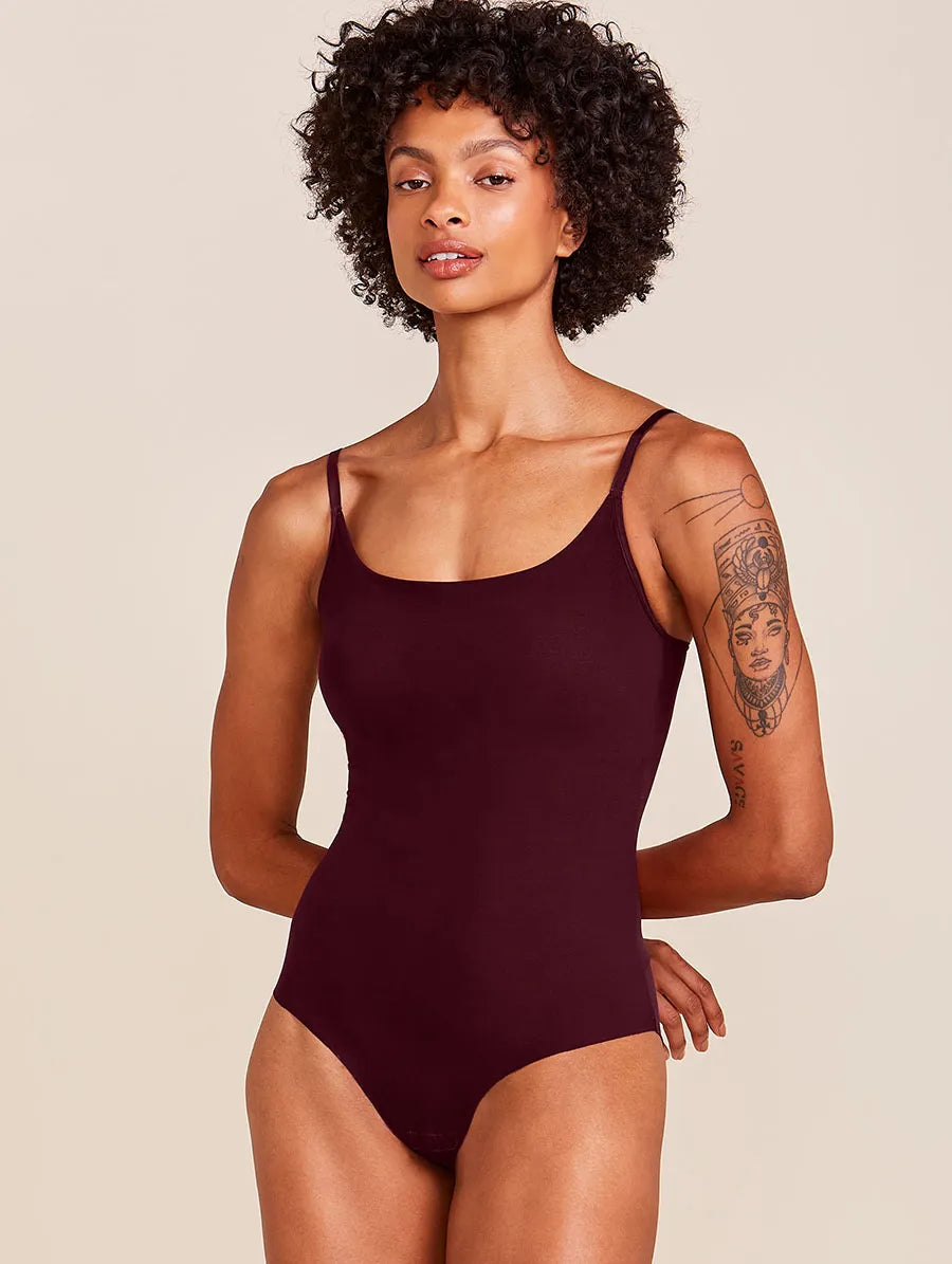 Body Alças Finas Em Microfibra Vinho Bordo