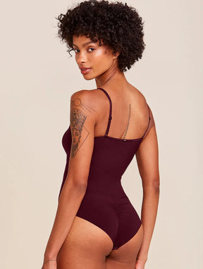 Body Alças Finas Em Microfibra Vinho Bordo