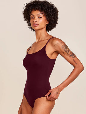 Body Alças Finas Em Microfibra Vinho Bordo
