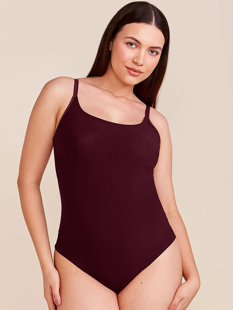 Body Alças Finas Em Microfibra Vinho Bordo