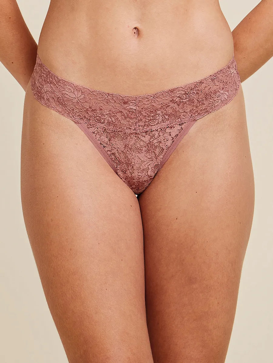 Calcinha Fio Dental Em Renda Rosa Collant Com Rose Gold