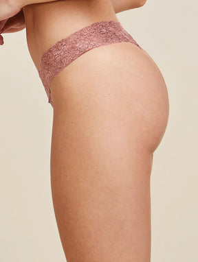 Calcinha Fio Dental Em Renda Rosa Collant Com Rose Gold