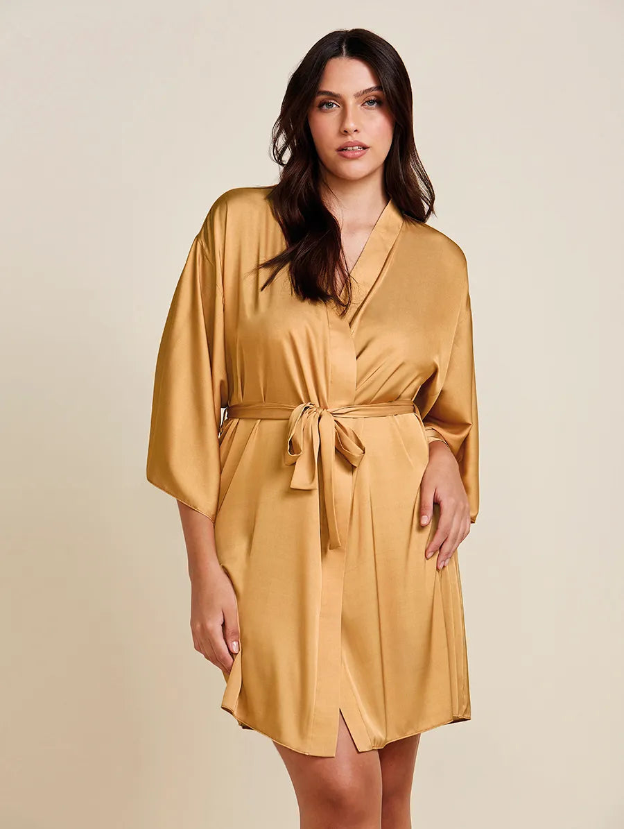 Robe Em Cetim Grace Dourado Ocre