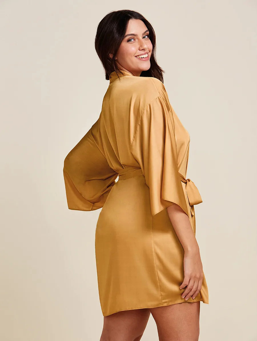Robe Em Cetim Grace Dourado Ocre