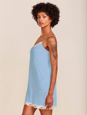 Camisola Alças Finas Em Viscose E Renda Moon Azul Tule