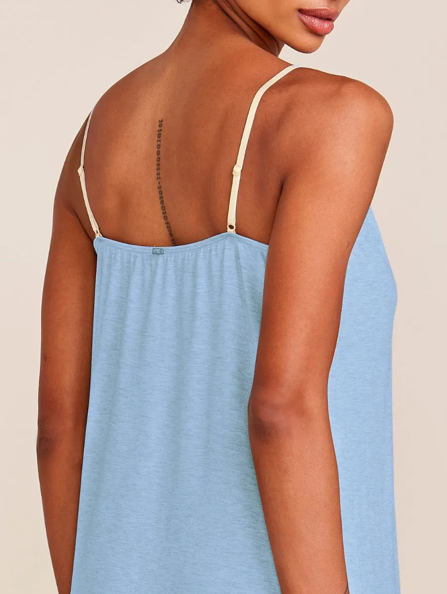 Camisola Alças Finas Em Viscose E Renda Moon Azul Tule